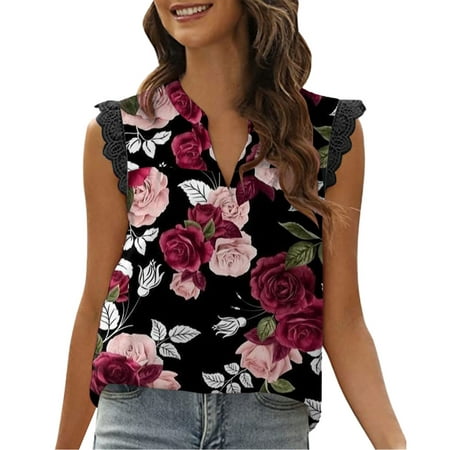 GWAABD Notched Neck Tube Top Sleeveless Strapless Women Summer V Neck Shirt Sleeveless Shirts Shirts Casual Printed Lace Tank Tops Fashion Elegant Top