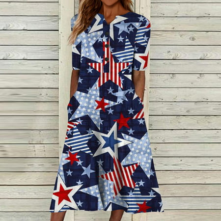 Perfect Summer Gift HIMIWAY Maxi Cheap MIDI Wedding Guest Plus Size Women 4742 Summer Loose Casual Large Size Independence Day V-Neck Sleeveless Dress