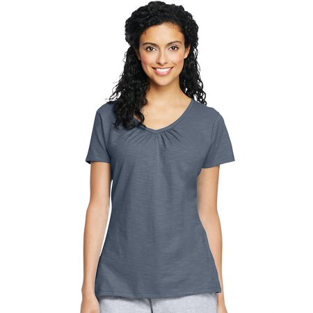 Hanes Women S Slub Jersey Shirred V-Neck  Style 9253