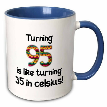 3dRose Turning 95 Is Like Turning 35 in Celsius - Humorous 95th Birthday Gift - Two Tone Blue Mug  11-ounce