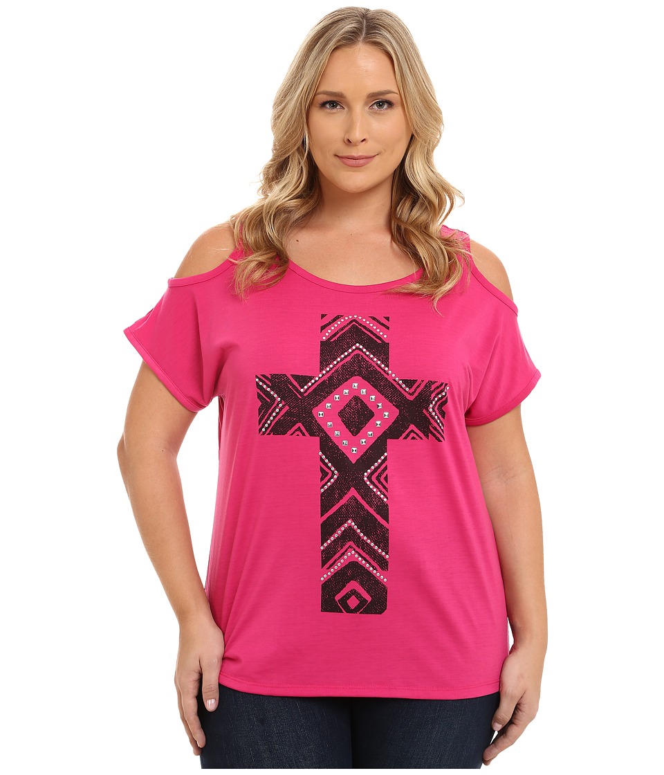 Roper - Plus Size 9598 Poly Spandex Cold Shoulder Tee (pink) Women's T Shirt