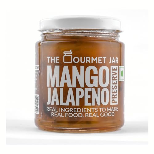 The Gourmet Jar Mango Jalapeno Preserve| Spicy and Sweet| 100% Natural| No Artificial Flavoring Agents| No Added Preservatives| Raw Sugar| Blend of 4