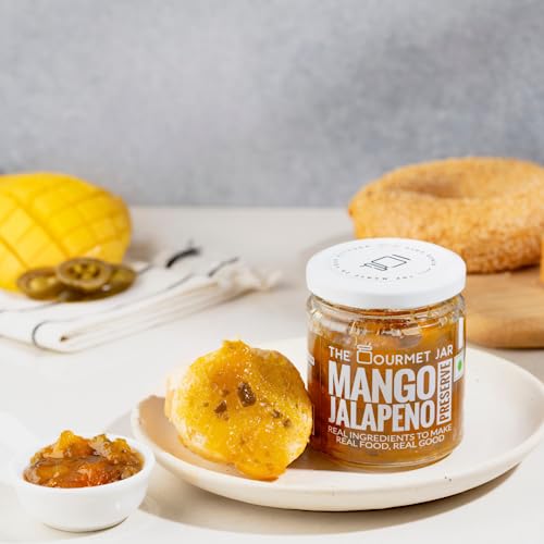 The Gourmet Jar Mango Jalapeno Preserve| Spicy and Sweet| 100% Natural| No Artificial Flavoring Agents| No Added Preservatives| Raw Sugar| Blend of 4 thumbnail