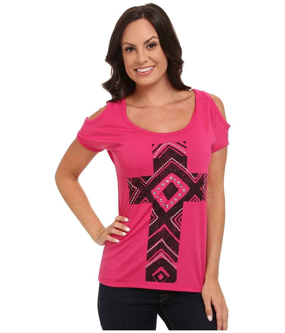 Roper - 9598 Poly Spandex Cold Shoulder Tee (pink) Women's T Shirt