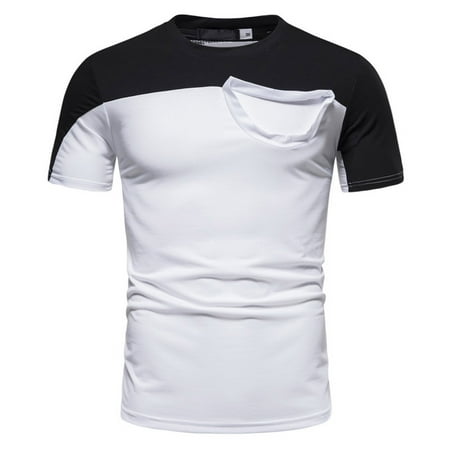 ZCFZJW Men S Personality Slim Fit T-Shirts Casual Summer Short Sleeve Color Patchwork Graphic Crew Neck Pullover Tee Shirts Tops White L