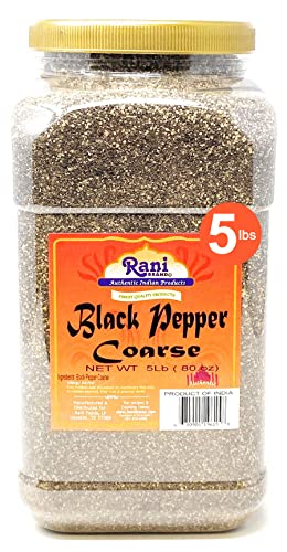 Rani Black Pepper Coarse Ground 28 Mesh (Table Grind)  80oz (5lbs) 2.27kg Bulk PET Jar ~ All Natural | Vegan | Gluten Friendly | NON-GMO | Kosher
