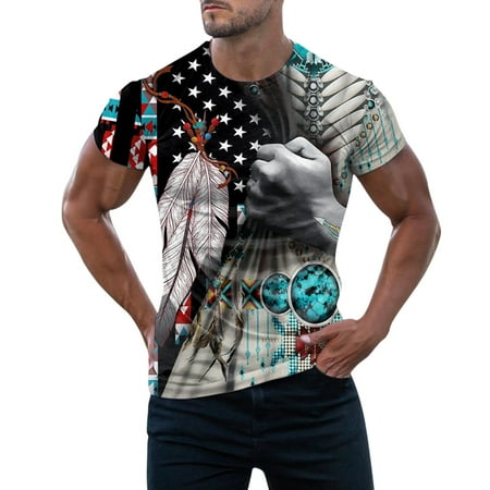 GWAABD Medium and Long Sleeved T-Shirt American Day Vintage Flag USA T Shirt