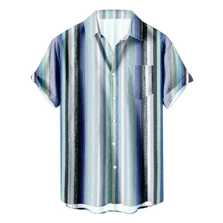 CLZOUD Mens Stylish Shirts Ag Men S Striped Summer Short Sleeve Hawaiianss Regular Fit Button Down Shirts Xxxl
