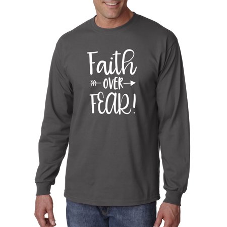 True Way 1253 - Unisex Long-Sleeve T-Shirt Faith Over Fear Script Small Charcoal