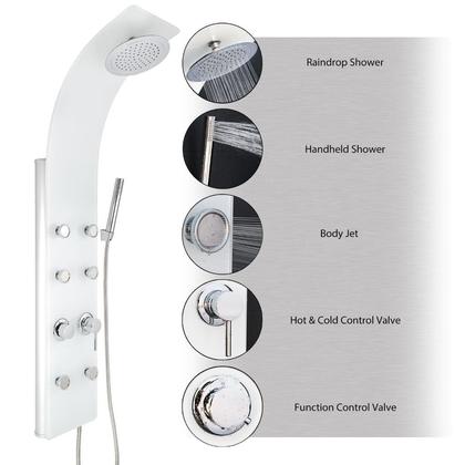 GV-9657 51 White Tempered Glass Shower Panel Tower Rainfall