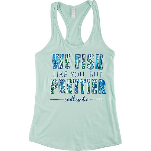 Southerndoe Juniors Fish Prettier Tank Top-medium,mint Blue/multi