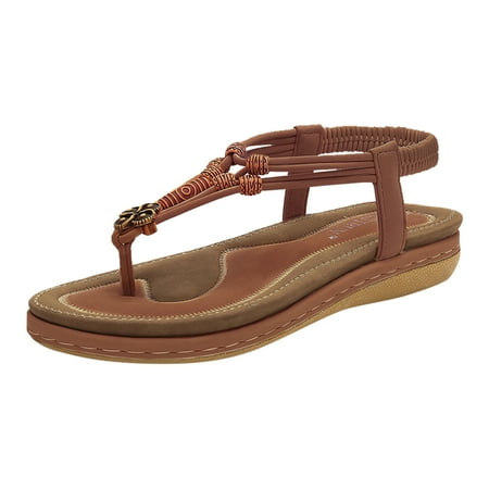 GWAABD Womens Sandals Wide Womens Sandals Summer Bohemian Beaded Dress Shoes Comfortable Open Toe Elastic Ankle Strap Slip on Sandal Roman Sandals Sho