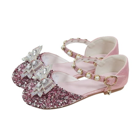 Girls Flat Soled Shoe Shoes Rhinestone Bows Low Heel Princess Flower Wedding Party Toddler Little Kid First Walking Footwear