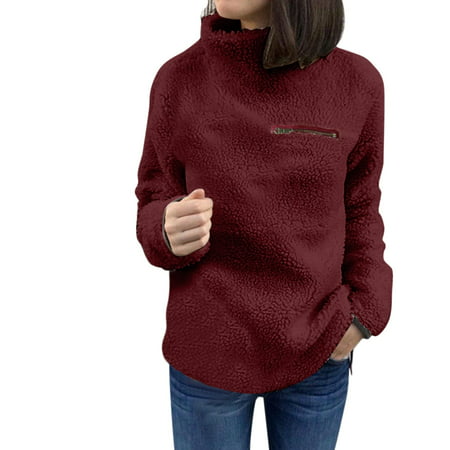 GWAABD Boyfriend Sweatshirt for Women Solid Zipper Sweatshirt Turtleneck Warm Soft Blouse Casual Fashion Sweatshirt Pullover Tops Shirt