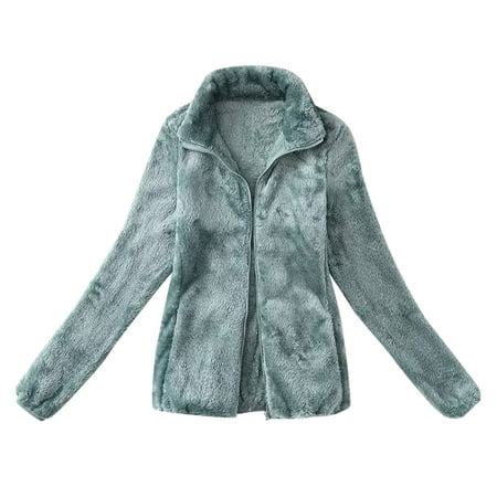 GWAABD Cute Fall Jackets for Women Women Plush Coat Zipper Warm Candy Colored Furred Coat with Standing Collar