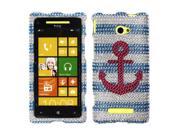 Htc Windows Phone 8x Zenith 6990 Hard Case Cover - Pink Anchor on Teal White with Full Rhinestones