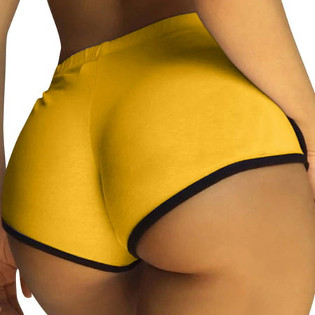 CLZOUD Women S Plus Size Yoga Yellow Polyester Women Breathable Workout Out Leggings Fitness Sports Running Yoga Shorts