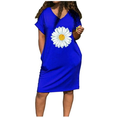 GWAABD Winter Party Dress Pocket V-neck Women S Dress Dress Short Loose Print Mini Sleeve Casual Women S Dress