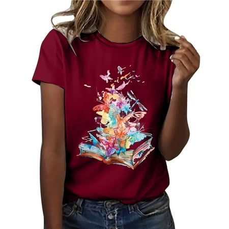 GWAABD Womens 3/4 Sleeve T Shirts Women Casual Top Shirt Colorful Printed Fashion Tee Shirts Short Sleeve Loose Temperament T-Shirt O-neck Top Shirt