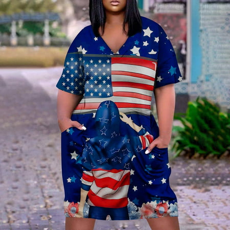 Perfect Summer Gift HIMIWAY Maxi Cheap MIDI Wedding Guest Plus Size Women 8654 Summer Loose Casual Large Size Independence Day V-Neck Sleeveless Dress