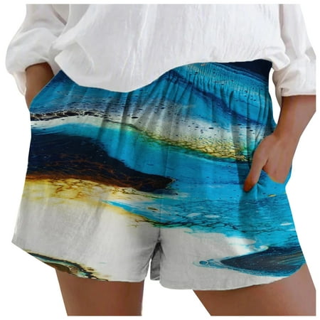 GWAABD Low Cut Jeans for Women Elastic Ladies Shorts Casual Shorts Pants Waist Printed Summer High Waist Womens Pants