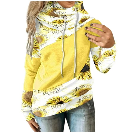 GWAABD Casual Hooded Lace up Long Sleeve Dress Sleeve Sweatshirt Casual Long Printed Hooded Fashion Flower Sweatshirt Sports Women Women S Hoodies Swe