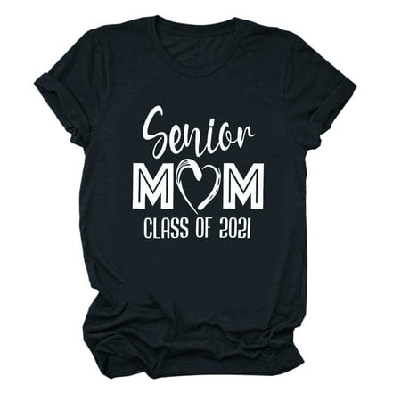 CLZOUD Shirts for Women Business Casual Black Polyester Women Casual Letters Print Shirt O-Neck Short Sleeve Tee Tops Tunic M