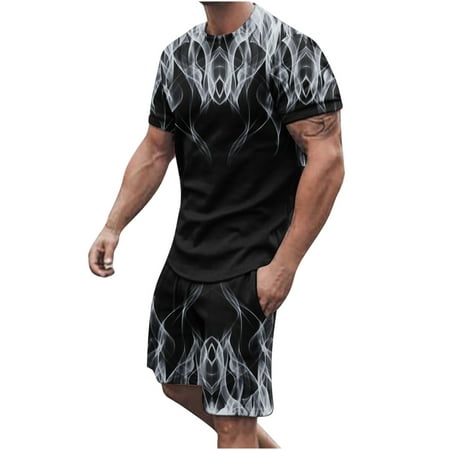 Fanxing Men S 2 Piece Sets Crewneck Short Sleeve Set Summer Graphic T-Shirts and Shorts Summer Beach Yoga Pants Set White L