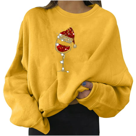 CLZOUD Women Tops and Blouses Dressy Casual Yellow Fashion Women S Casual Long Sleeve Printed Ladies Sweatshirts Tops