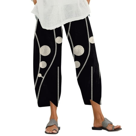 GWAABD Rodeo Outfit for Women Women Casual Fashion Elastic Waist Pant with Pocket Loose Harem Pants Printed Crop Pants
