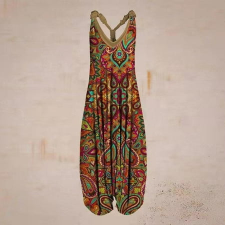 ELFINDEA Dresses for Women 6249 Women Plus Size Daily Sleeveless Vintage Patchwork Bohemian Maxi Dress 5XL