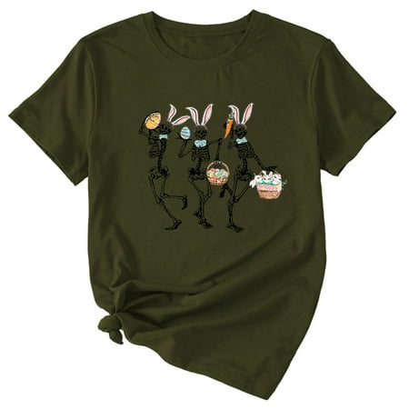 CLZOUD Womens T Shirt Summer Green Womens Solid Color Large Loose Round Neck Letter Printed Short Sleeved T Shirt S