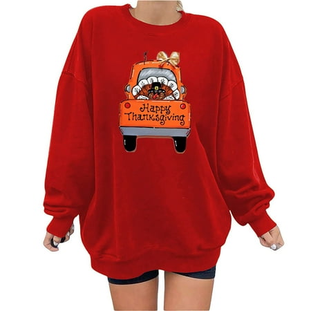 GWAABD Womens Long Sweatshirts for Leggings Thanksgiving Womens Tops Loose Round Neck Long Sleeves Casual Loose Pullover Tops Sweatshirts