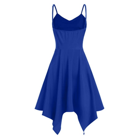 CLZOUD Summer Dresses for Women 2023 Casual Blue Polyester Plus Size Fashion Womens Sunflower Print Asymmetric Camis Handkerchief Dress Xxxxxl