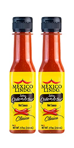 Mexico Lindo Chile De Arbol Hot Sauce Ingredients | 12,190 Scoville Level | Classic Flavor | 5 Fl Oz Bottles (Pack of 2)