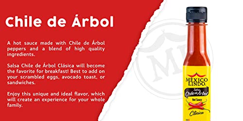 Mexico Lindo Chile De Arbol Hot Sauce Ingredients | 12,190 Scoville Level | Classic Flavor | 5 Fl Oz Bottles (Pack of 2) thumbnail