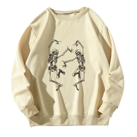 GWAABD Casual Sweatshirt Womens Casual Long Sleeved Sweater Solid Color Top All with Fashion Printed Pullover