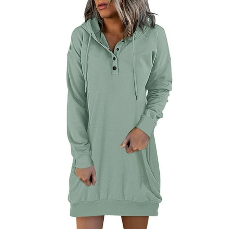 GWAABD Lantern Sleeve Shirred Pocket Wrap Ruffle Belted Dress Womens Casual Hoodies Dress Fall Long Sleeve Sweatshirt Button Down Drawstring Pullover 
