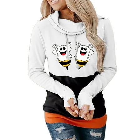 GWAABD Zipper Crop Top Women Printing Sweatshirt Casual Long Sleeve Hooded Loose Drawstring Hoodie Pullover