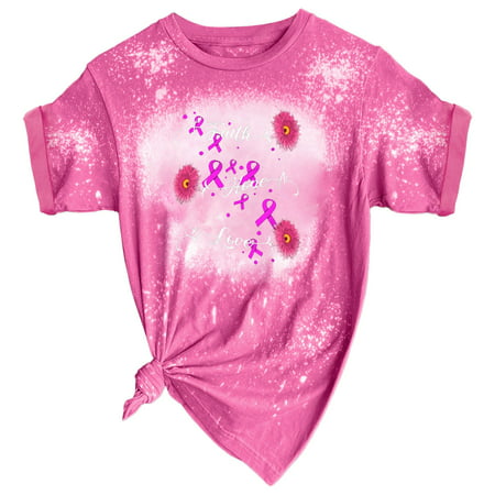 CLZOUD Womens Shirts and Blouses Polyester Spandex Cancer Awareness October We Wear Pink Tops Crew Neck T Shirts Printed Loose Tops Xxl