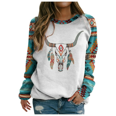 CLZOUD Fashion Blouse White Women Winter Fashion Warm Print Long-sleeved Sweatshirt Casual Blouse Pullover Xl