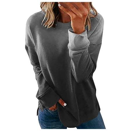 CLZOUD Plus Size T Shirts for Women Grey Women S Fashion Casual O-Neck Pullover Long Sleeve T-Shirt Tops M