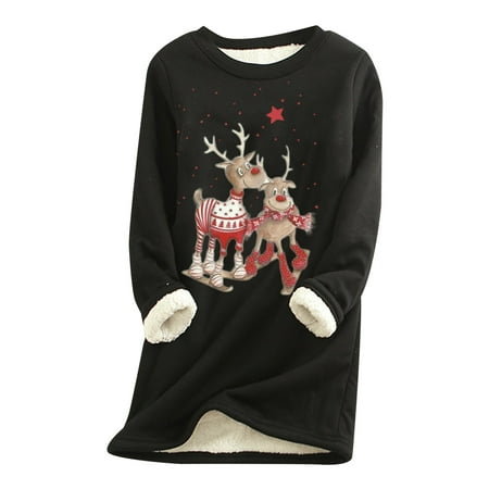 GWAABD Basic Sweaters for Women Autumn and Winter Print Warm Bottoming Shirt Loose Top Plus Hooded Sweater