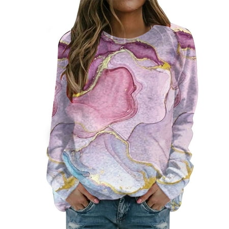 GWAABD Womens Long Sweatshirts for Leggings Women Print Hoodless Loose Pullover Tops Round Neck Casual T Shirt Long Sleeve Sweatshirt