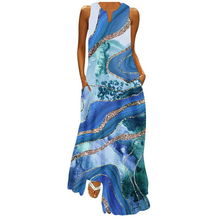 Guieoi Summer Dress Women S Fashion Summer Sleeveless Solid V-Neck Pocket Long Dress Sleeveless V-Neck Dress Summer Dresses 4719 on Clearance