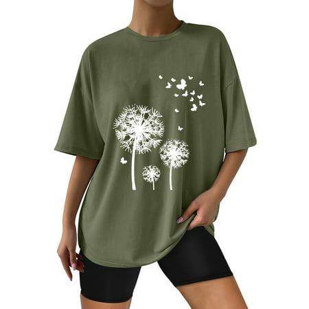 CLZOUD Shirts for Women Dressy Casual Womens Fashion Loose T Shirt Round Neck Short Sleeve Top Casual Shirt L