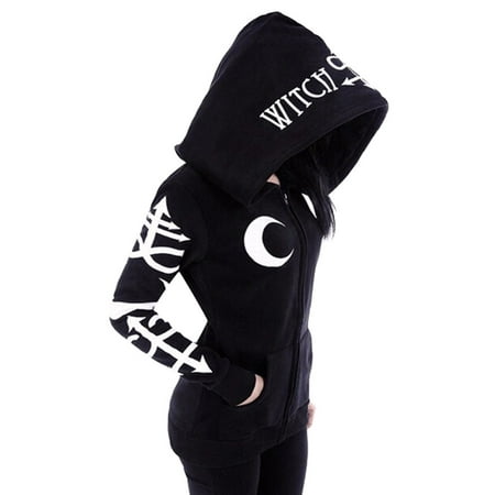 GWAABD Cashmere Coat Cardigan Loose Coat Black Print Women Punk Hooded Gothic Sleeve Jacket Long Women S Coat