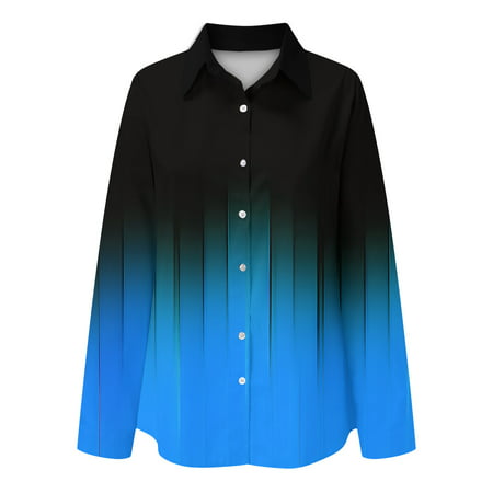 CLZOUD Womens Shirts Blue Women S Shirt Blouse Abstract Button Print Long Sleeve Casual Daily Basic Shirt Collar Regular Tshirt Xl