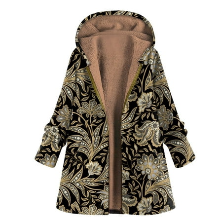 GWAABD Plus Size Trench Coats for Women Coat Plush Plus Women Hooded Winter Printed Jacket Leisure Jacket Women S Coat