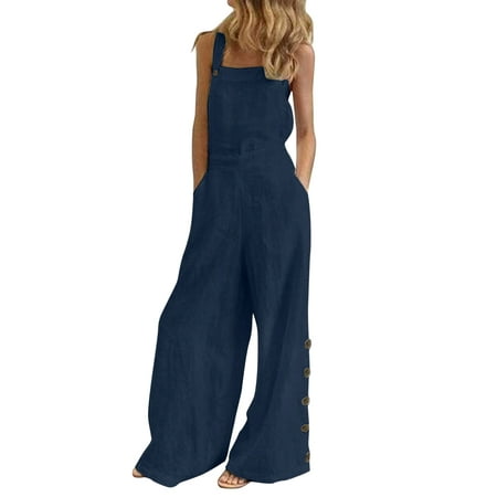 GWAABD Red Jumpsuit for Women Women S Sleeveless Overalls Jumpsuit Casual Solid Summer Wide Leg Bib Pants Bottons Wide Leg Jumpsuit Romper with Pocket